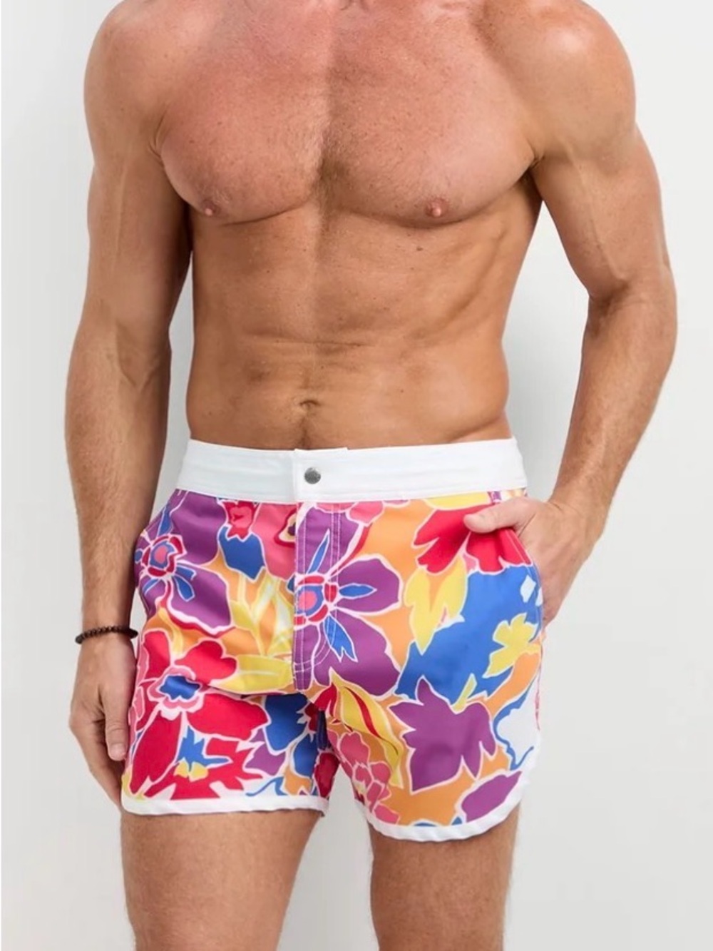 NWT Mr. Turk Bold Floral Men's Swim Trunks in White Waistband size 29